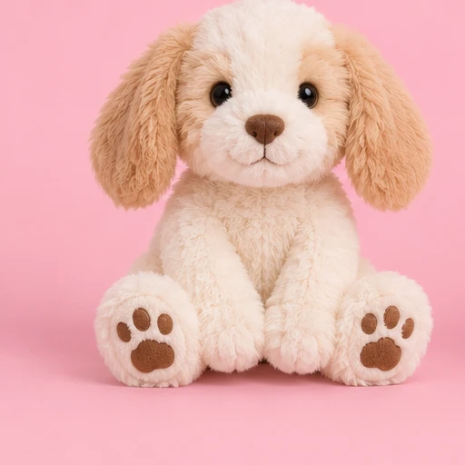A cuddly plush puppy with floppy ears