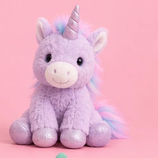 A pastel plush unicorn with a shiny horn